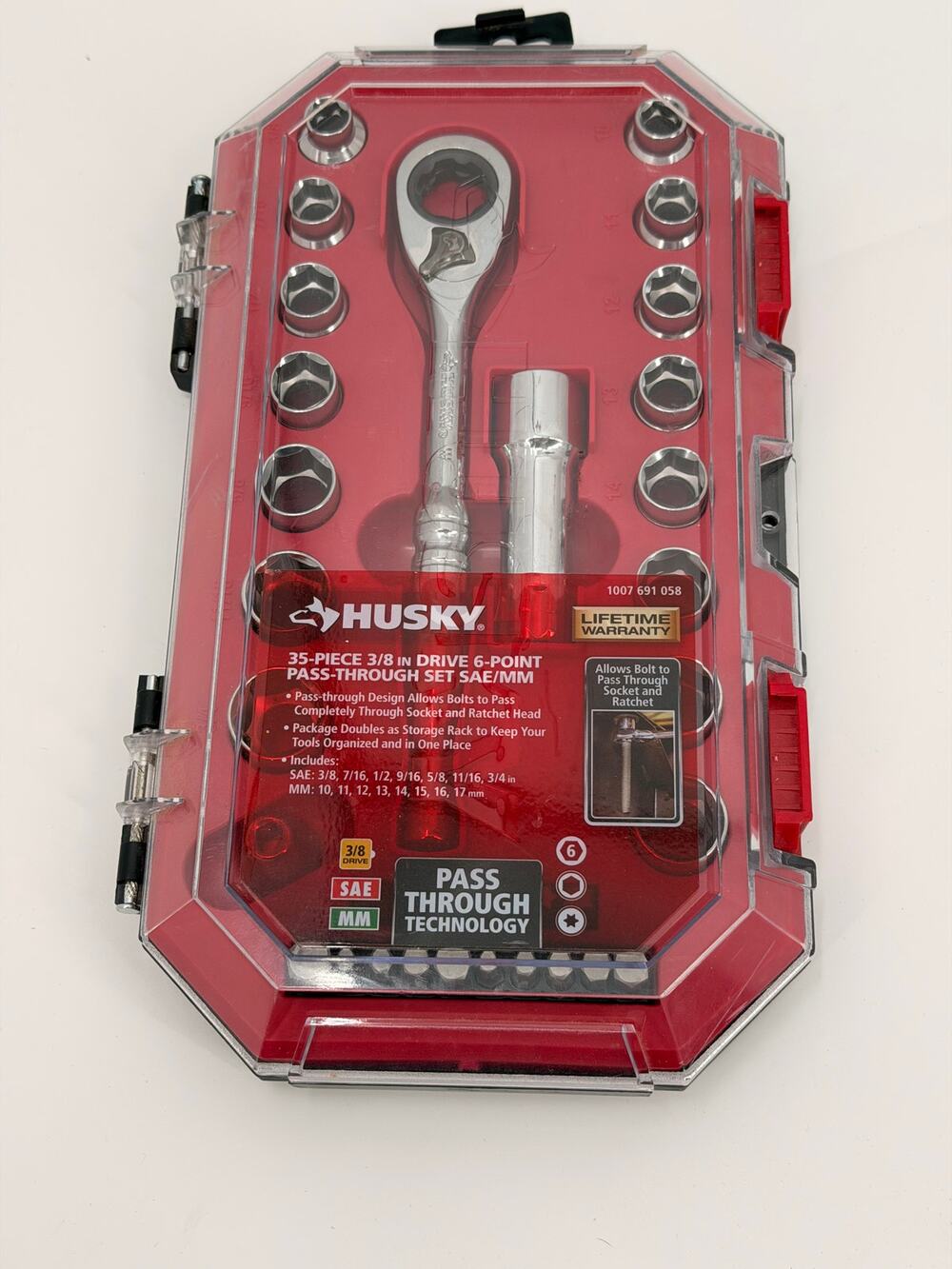 Husky 35-Piece 3/8 in Drive Pass-Thru Ratchet Socket Set SAE Metric NEW